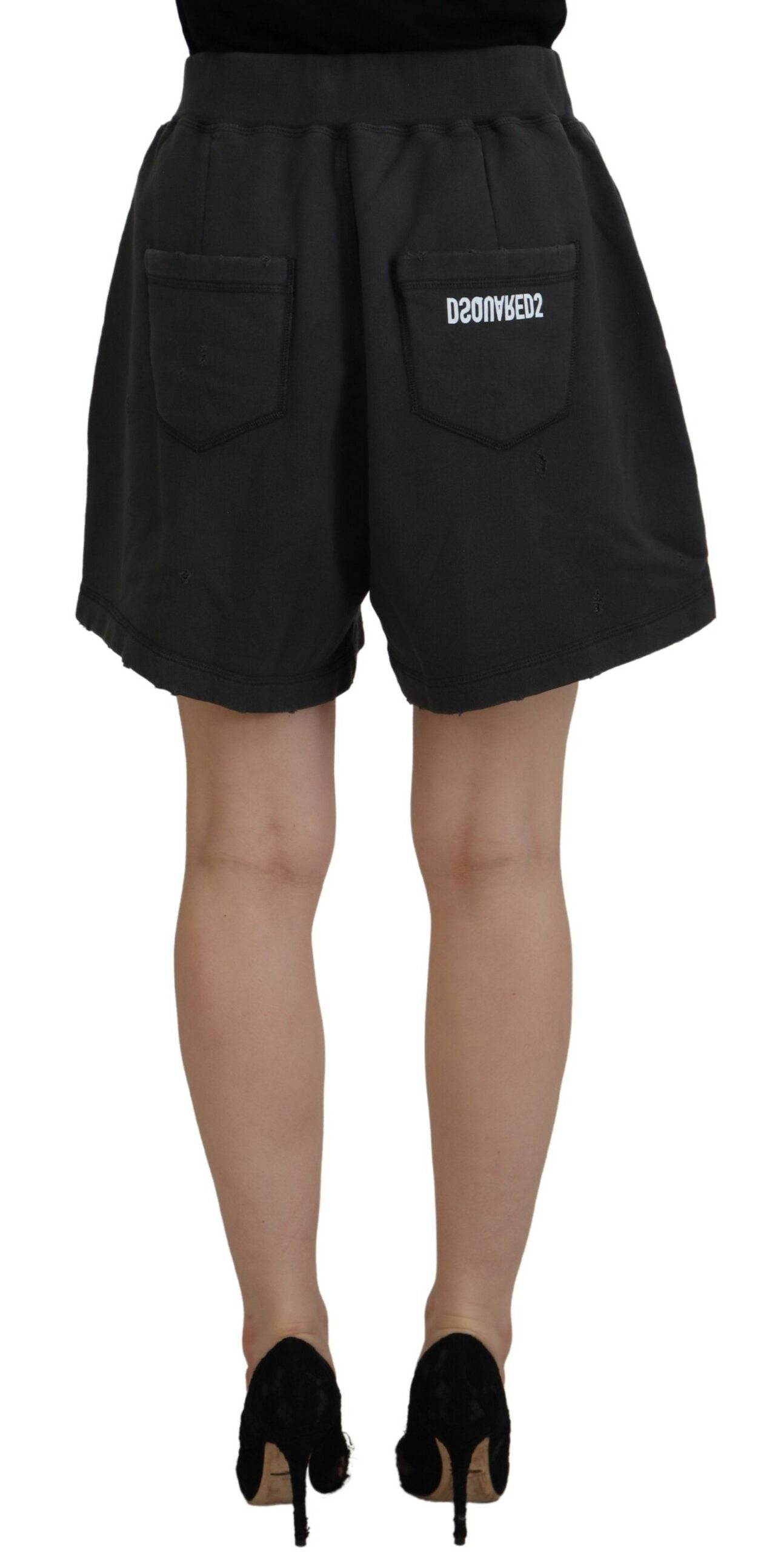 Dsquared² Schwarze Baumwoll-Shorts mit zerfetzter Taille