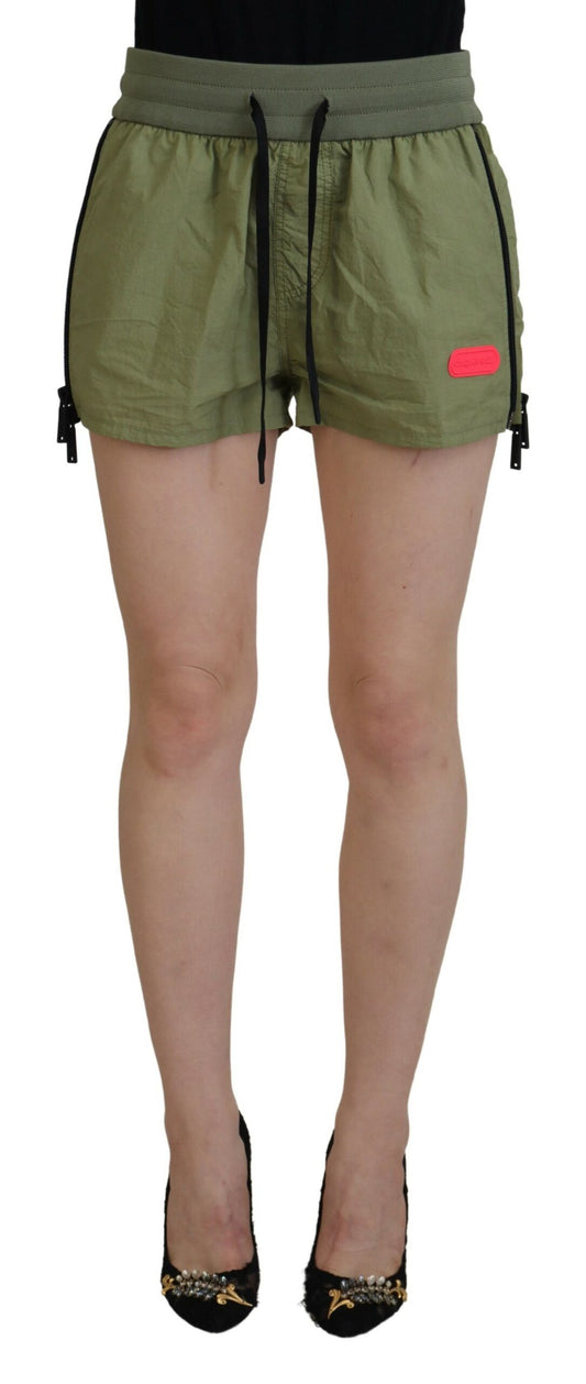 Dsquared² Green cotton mid-waist shorts with drawstring in cone shape