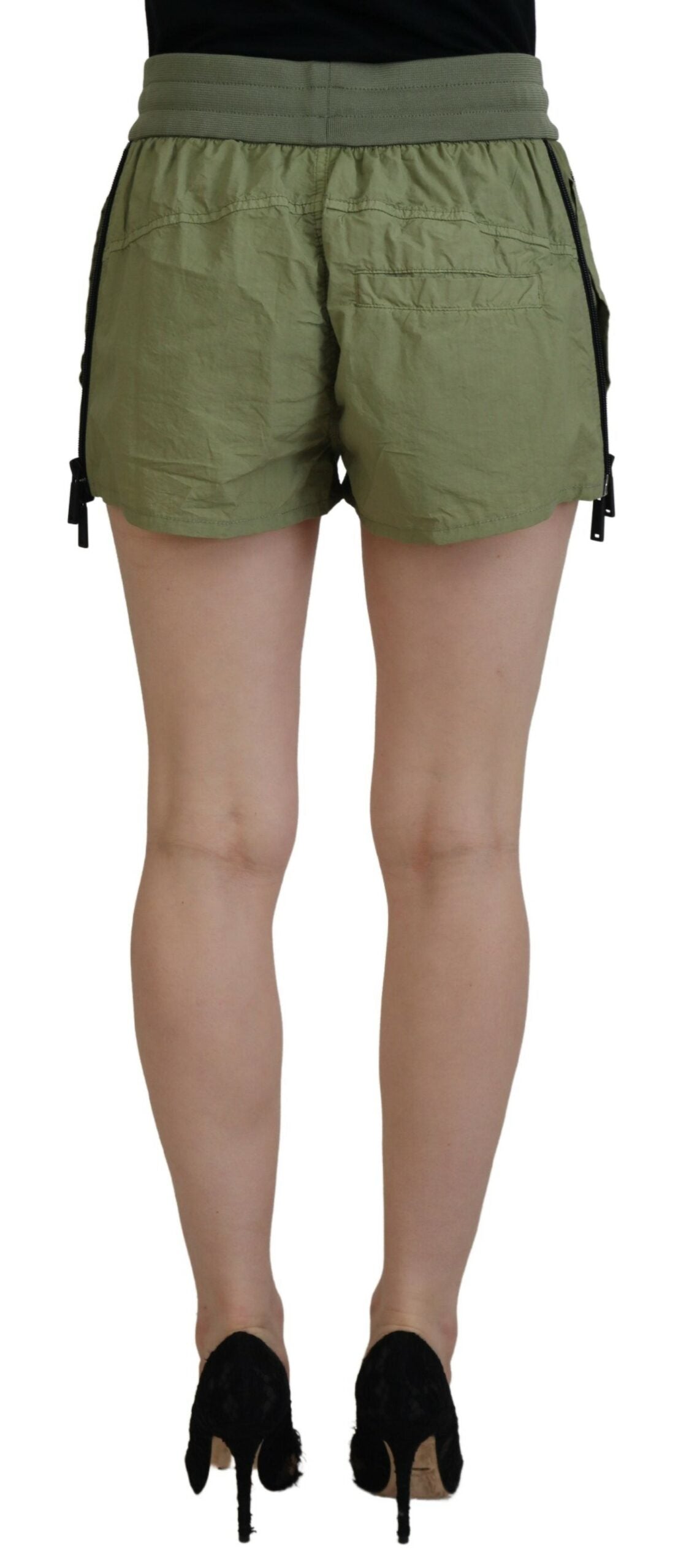 Dsquared² Grüne Baumwoll-Shorts mit mittlerer Taille und Kordelzug in Kegelform