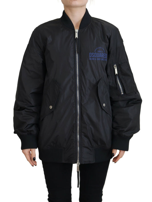 Dsquared² Black Logo Print Full Zip Bomber -takki naisille