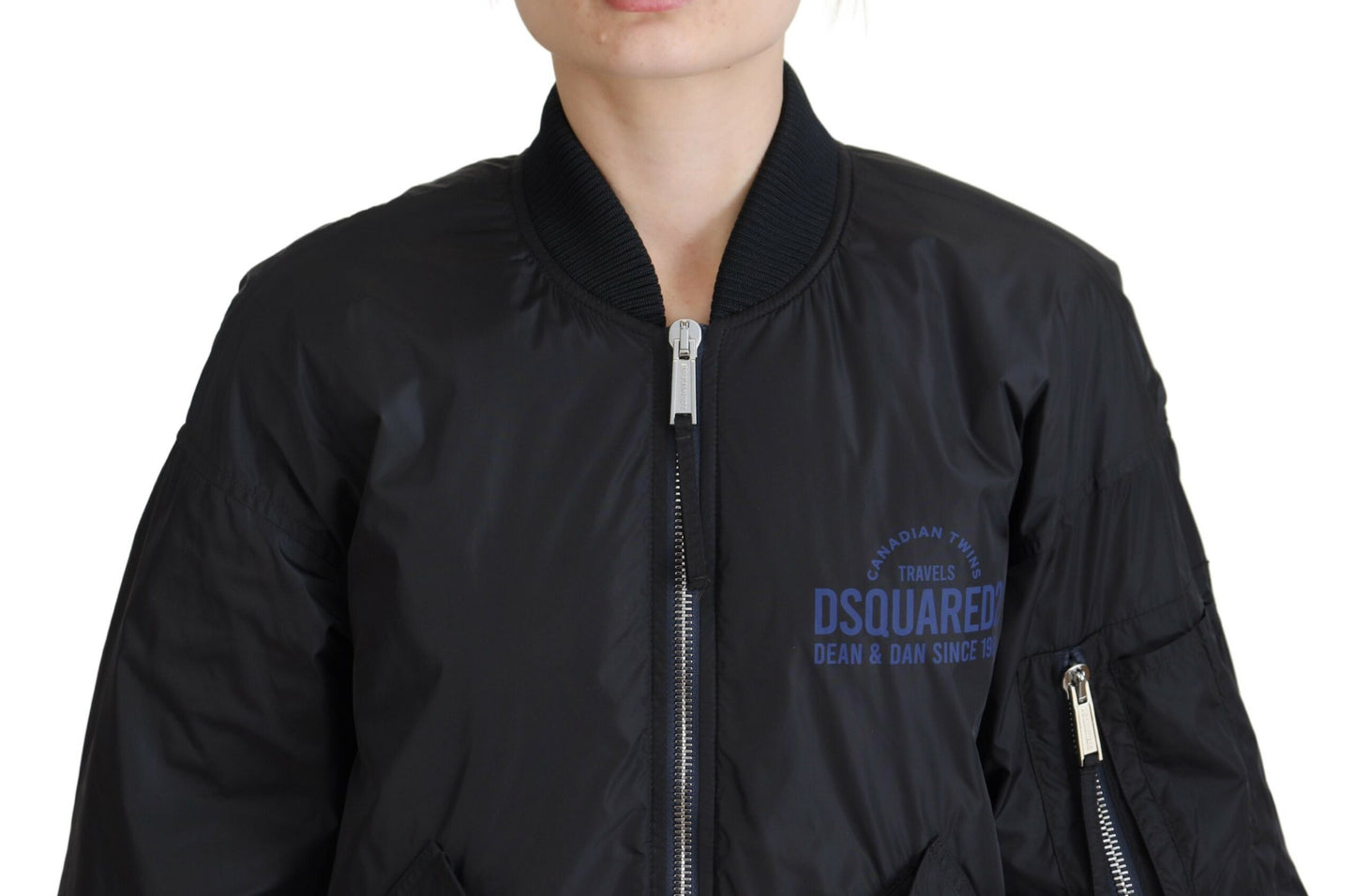 Dsquared² Schwarze Logo-Print Bomberjacke mit durchgehendem Reißverschluss für Frauen