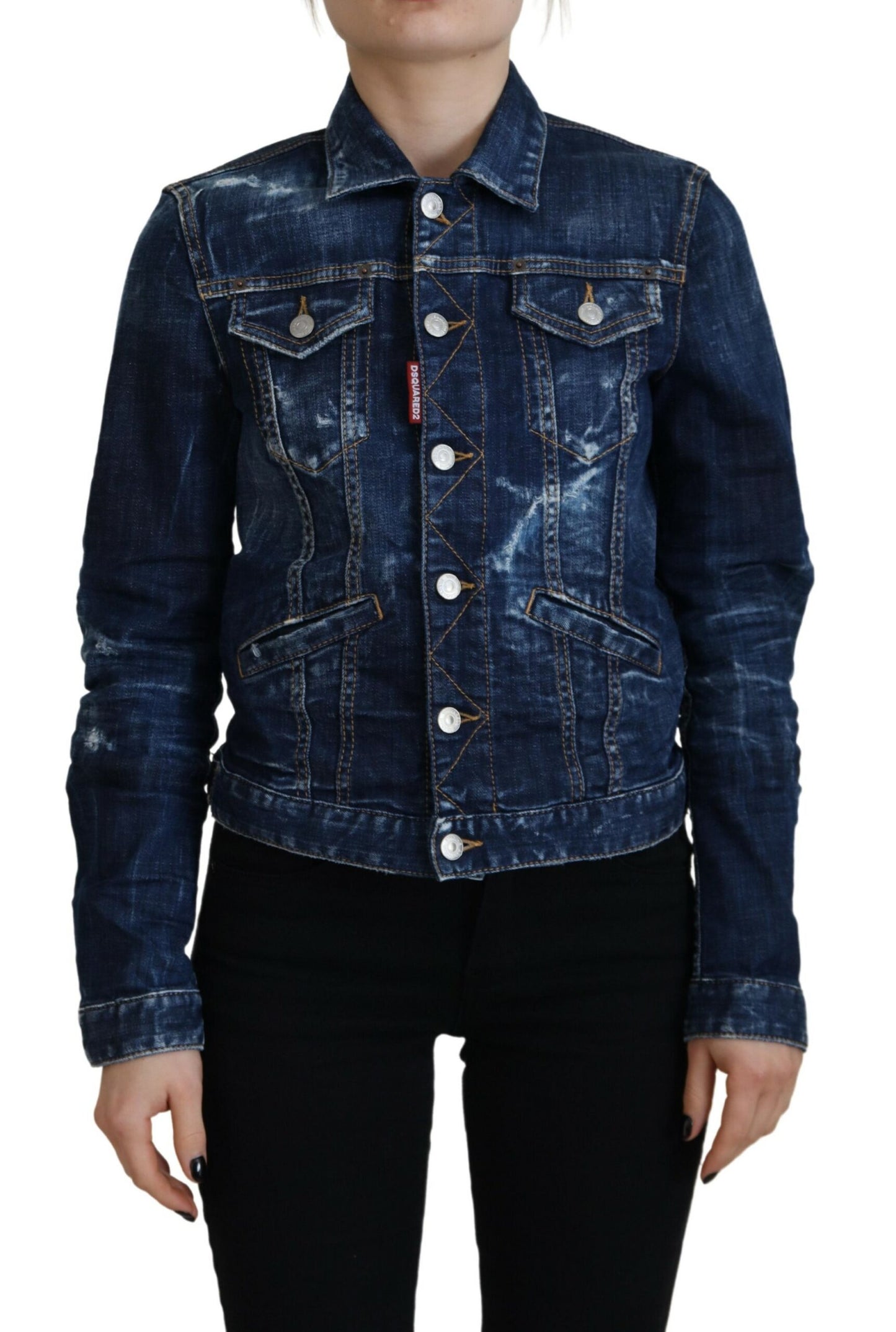 Dsquared² Blaue Icon bedruckte Distressed Denim Jacke