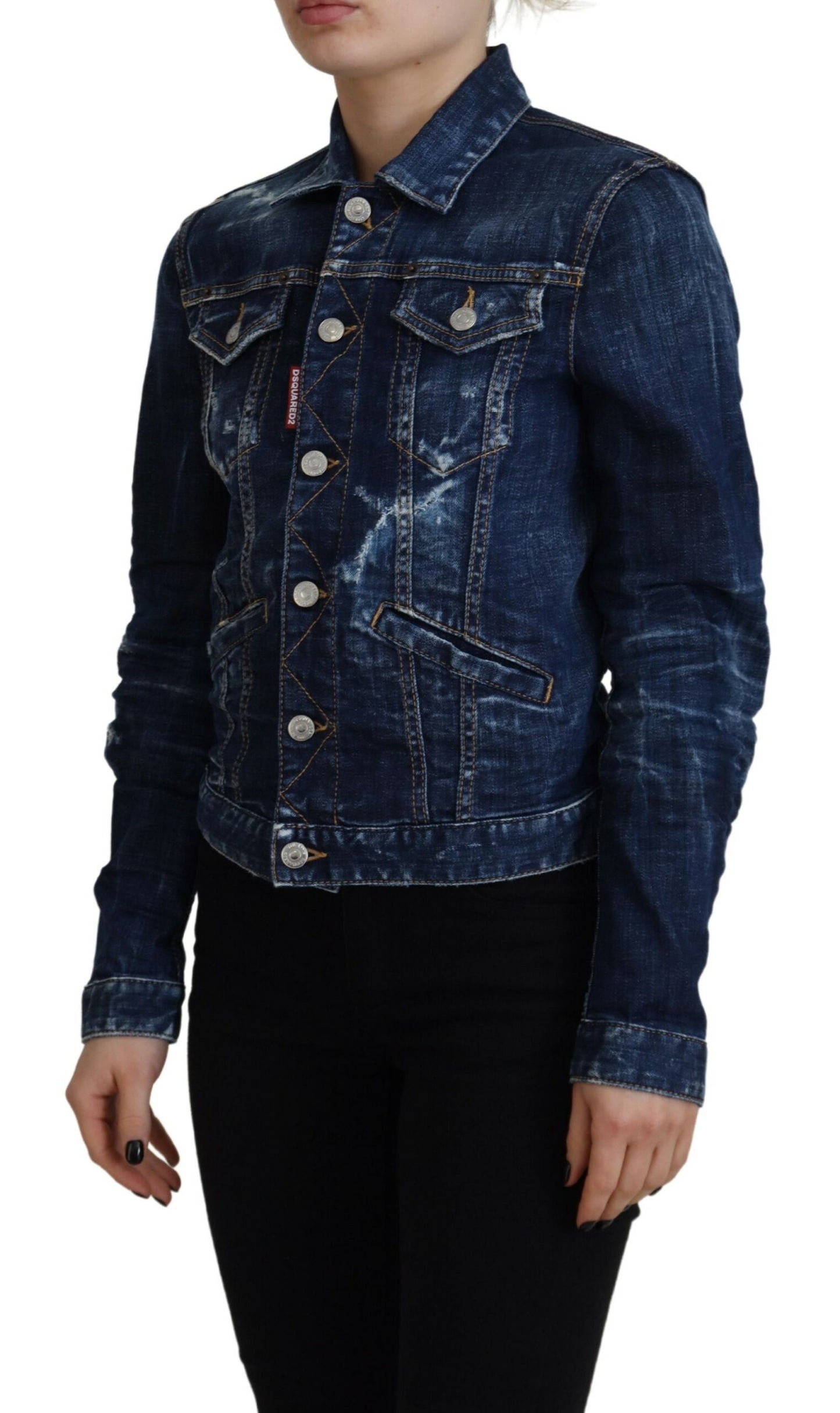 Dsquared² Blaue Icon bedruckte Distressed Denim Jacke