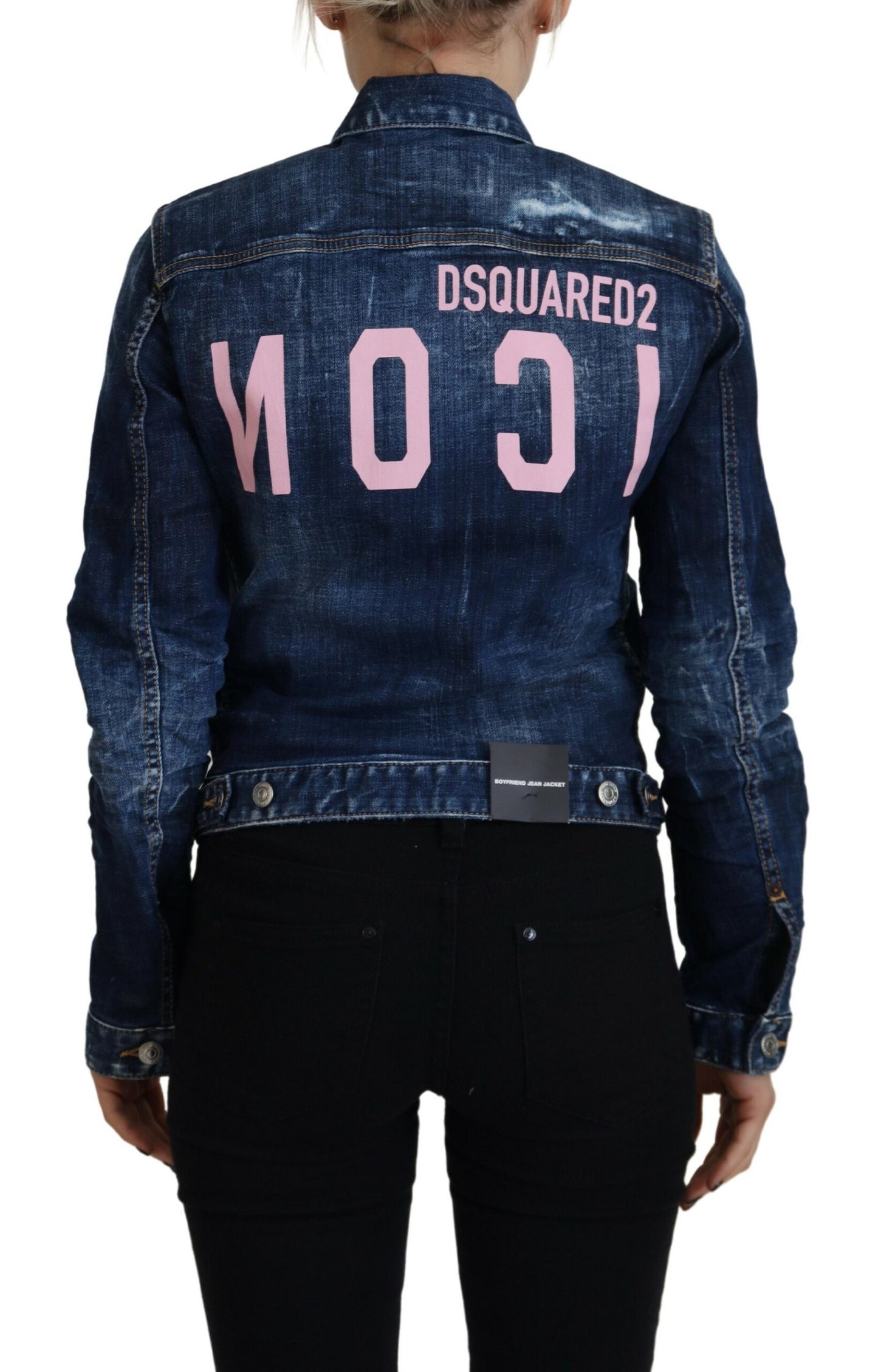 Dsquared² Blaue Icon bedruckte Distressed Denim Jacke