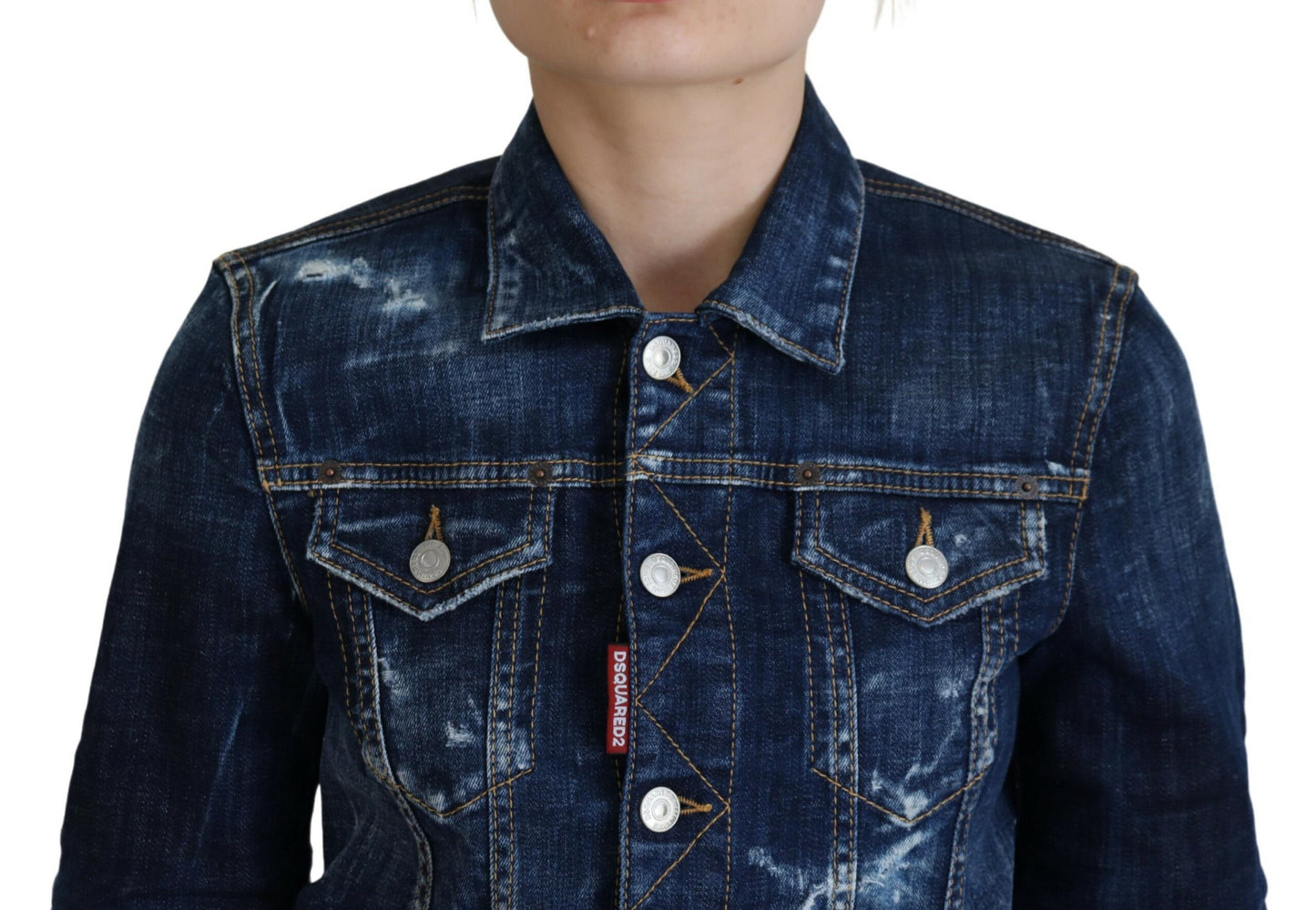 Dsquared² Blaue Icon bedruckte Distressed Denim Jacke