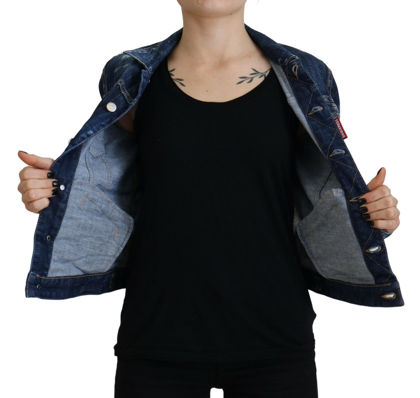 Dsquared² Blaue Icon bedruckte Distressed Denim Jacke