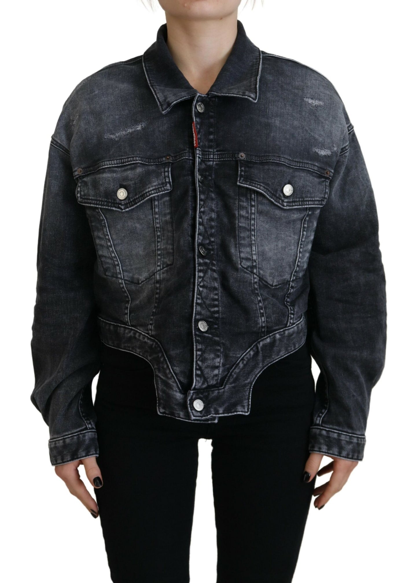 Dsquared² Graue Cropped Denim Jacke aus gewaschener Baumwolle