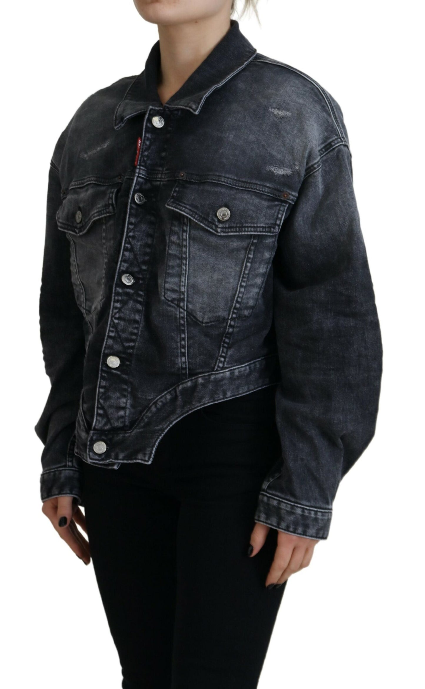 Dsquared² Graue Cropped Denim Jacke aus gewaschener Baumwolle