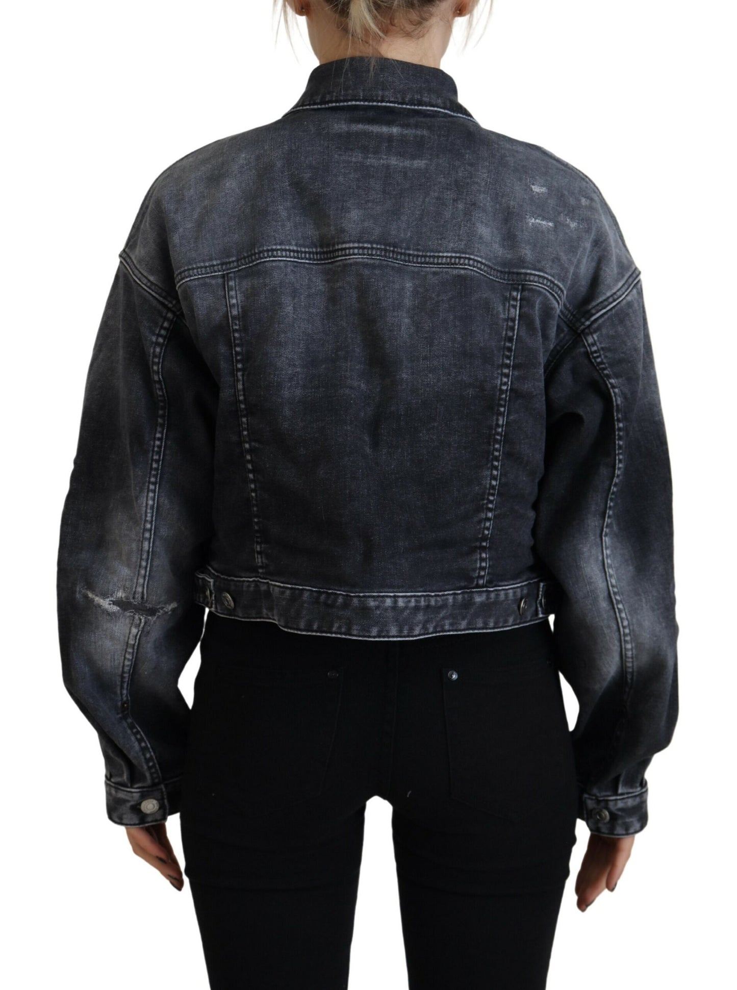 Dsquared² Graue Cropped Denim Jacke aus gewaschener Baumwolle