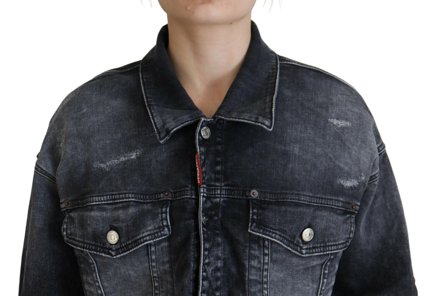 Dsquared² Graue Cropped Denim Jacke aus gewaschener Baumwolle