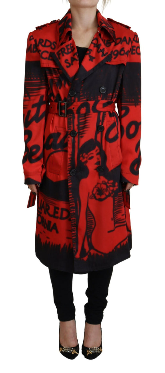 Dsquared² Red Printed Button Down Jacket Desigual Coat