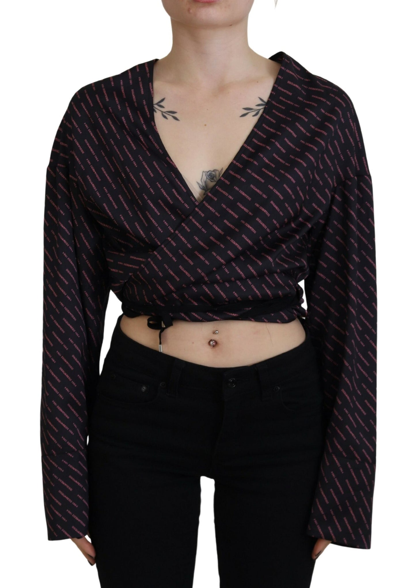 Dsquared² Black polyester blouse top with logo print