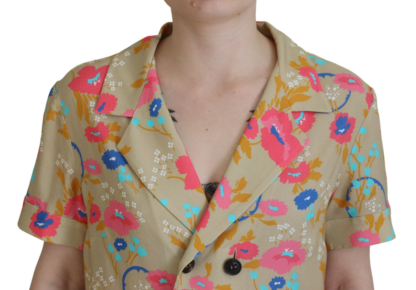 Dsquared² Multicoloured printed blouse top with button placket and long front