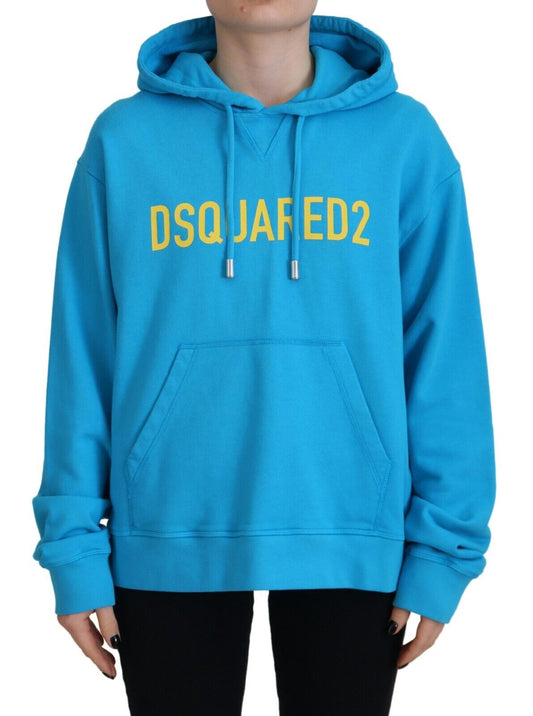 Dsquared² Blue Logo Print Cotton Hoodie Sweatshirt Pullover