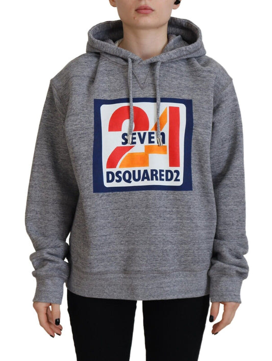 Dsquared² Grauer Logo Print Baumwoll-Kapuzenpullover Sweatshirt Pullover