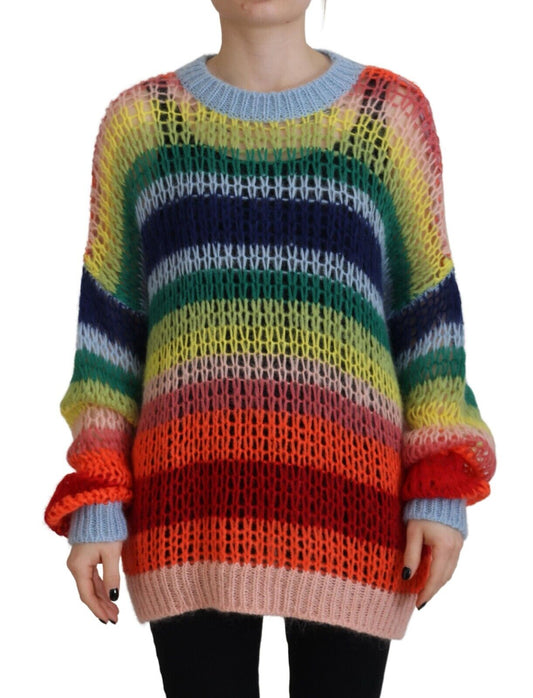 Dsquared² Multicolor Mohair Knitted Sweater with Round Neck