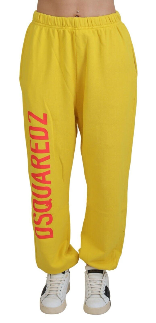 Dsquared² Yellow Logo Print Mid Waist Joggers