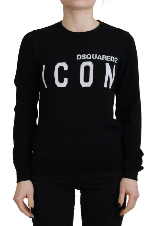 Dsquared² Schwarzer Langarmpullover aus Schurwolle mit Logodruck