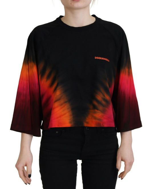 Dsquared² Schwarzes Cotton Tie Dye Crew Neck Casual Top