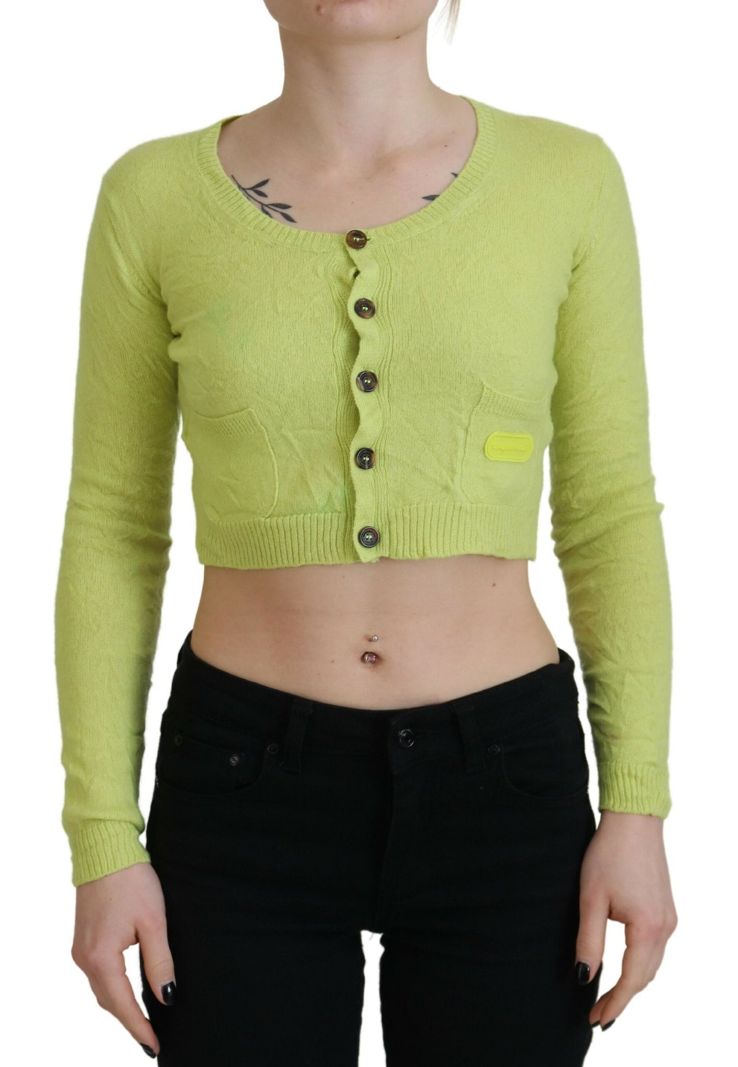 Dsquared² Yellow-green cashmere sweater with long sleeves