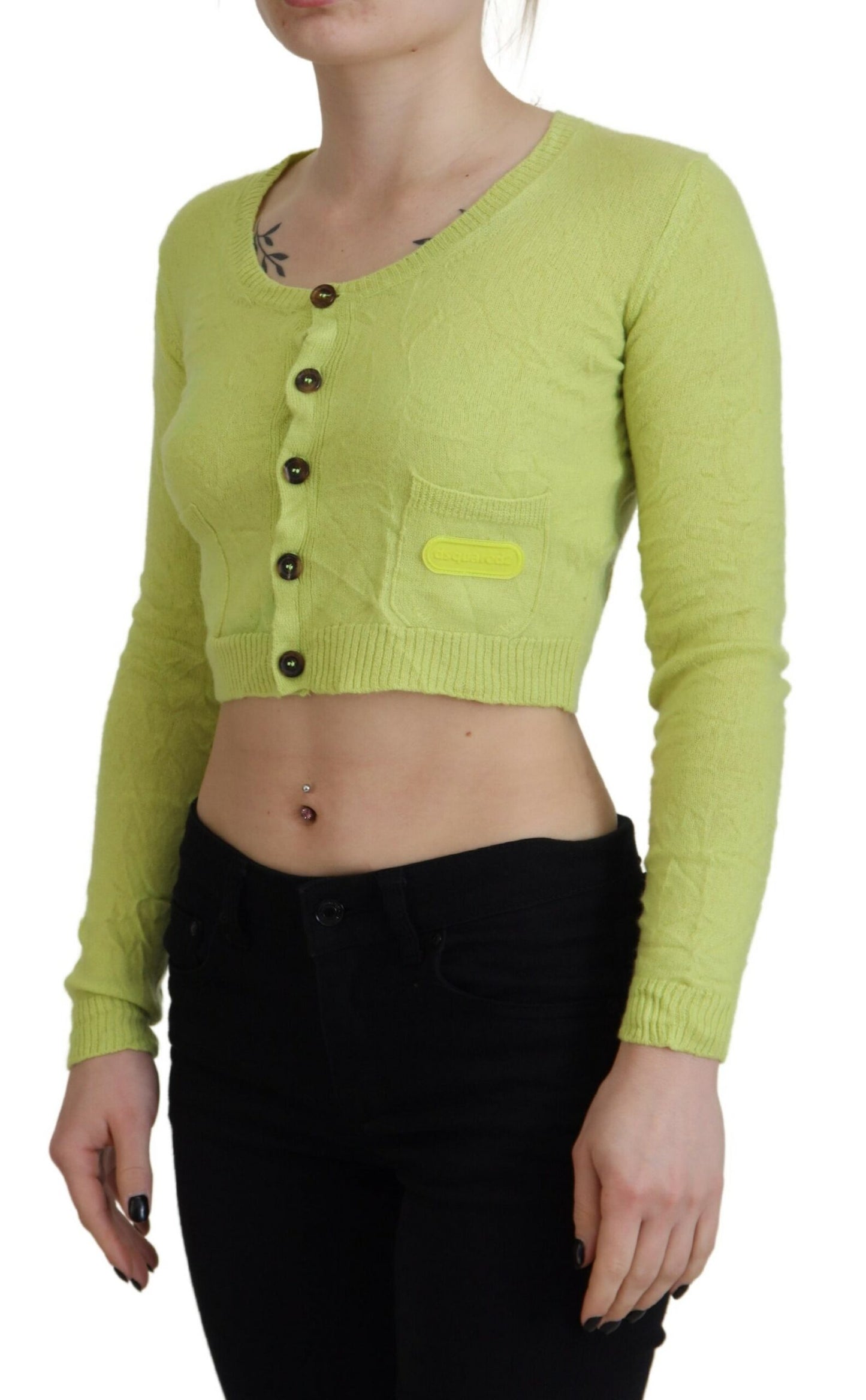 Dsquared² Yellow-green cashmere sweater with long sleeves