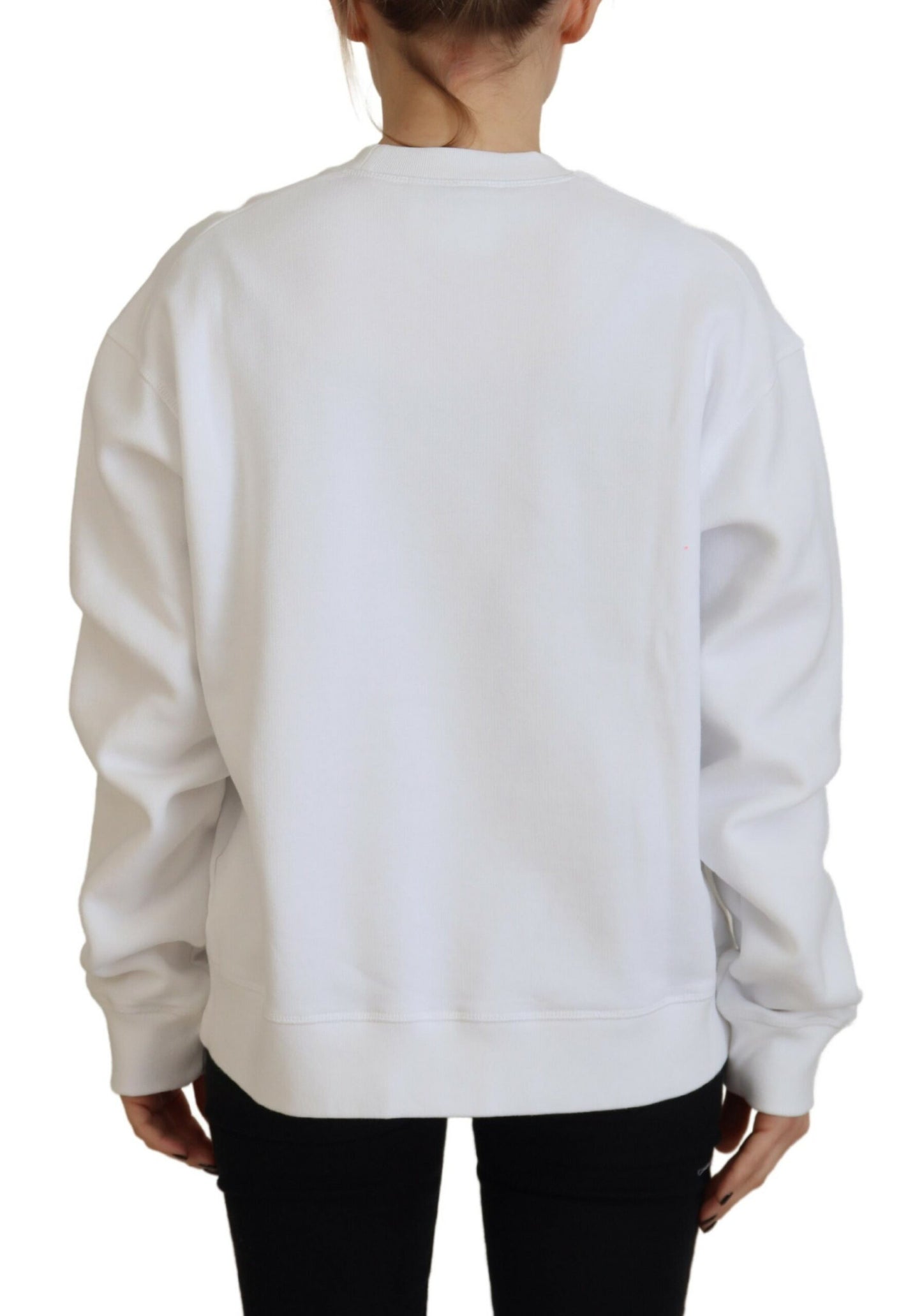 Dsquared² White printed long-sleeved round-neck cotton sweater