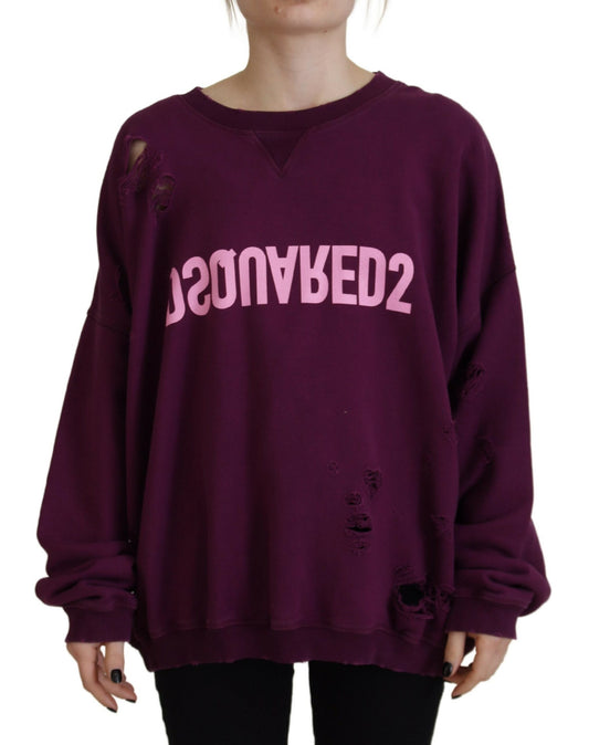 Dsquared² Purple cotton sweater with printed long sleeves