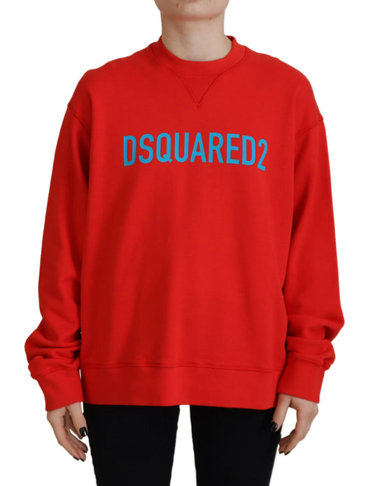 Dsquared² Red long-sleeved round-neck cotton sweater with print