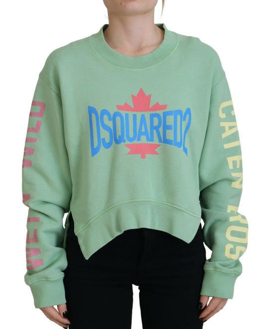 Dsquared² Green long-sleeved sweater with round neck and logo print