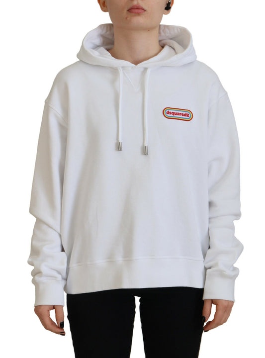 Dsquared² White Logo Patch Cotton Hoodie Pusero