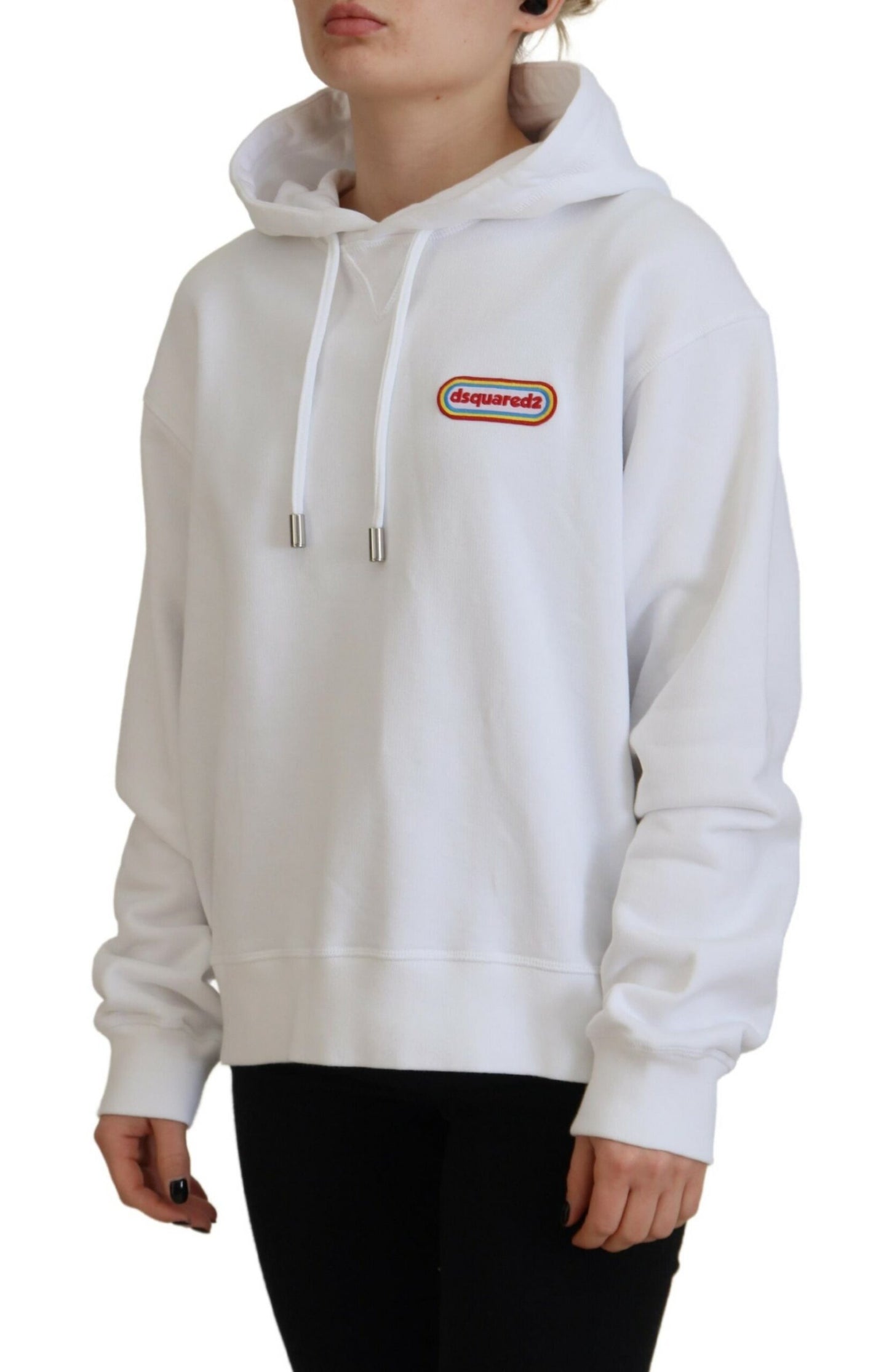 Dsquared² White Logo Patch Cotton Hoodie Pusero