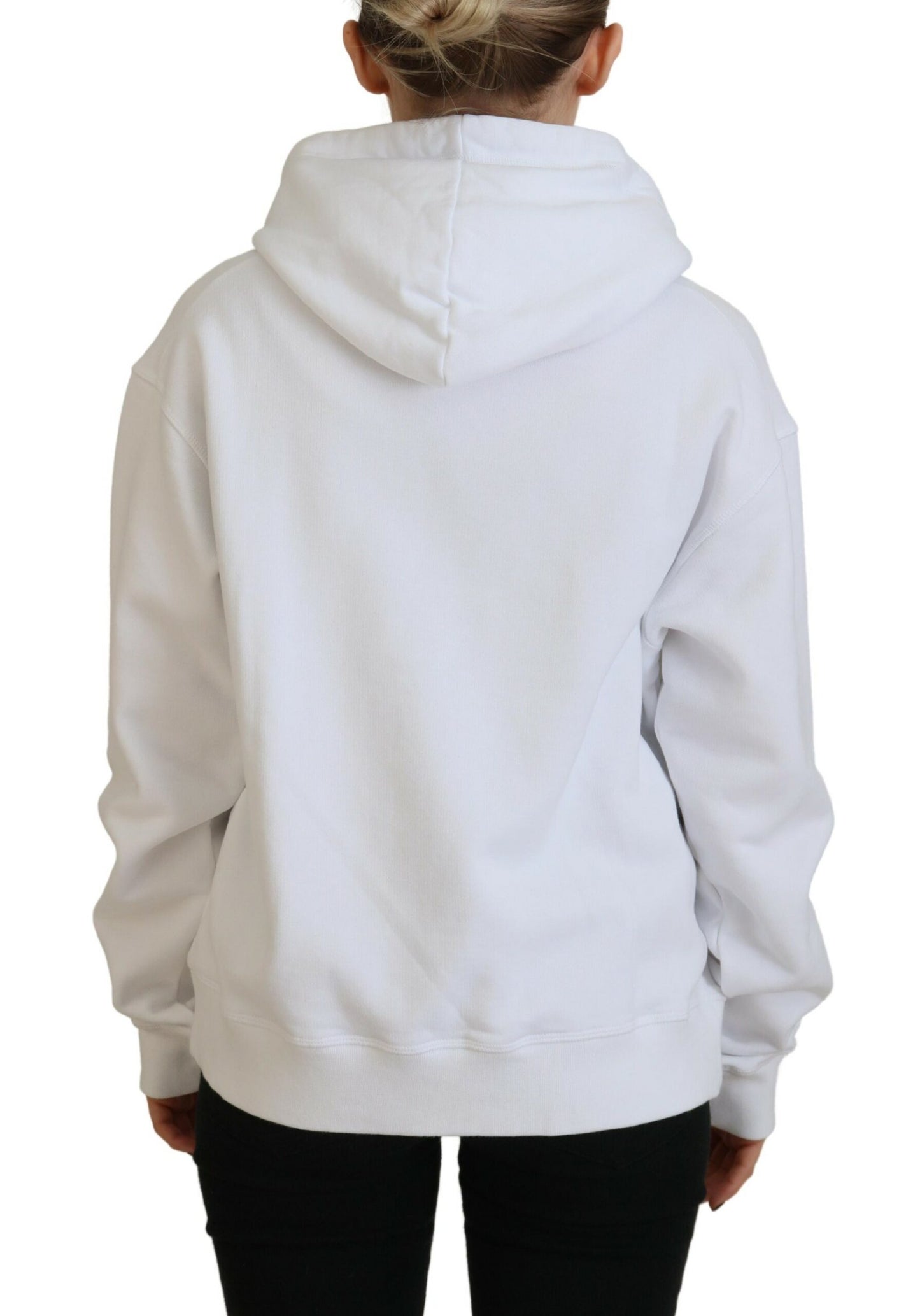 Dsquared² White Logo Patch Cotton Hoodie Pusero