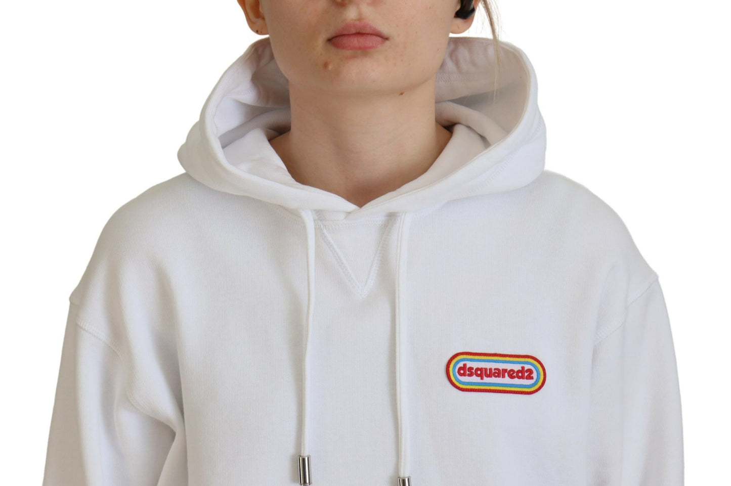 Dsquared² White Logo Patch Cotton Hoodie Pusero