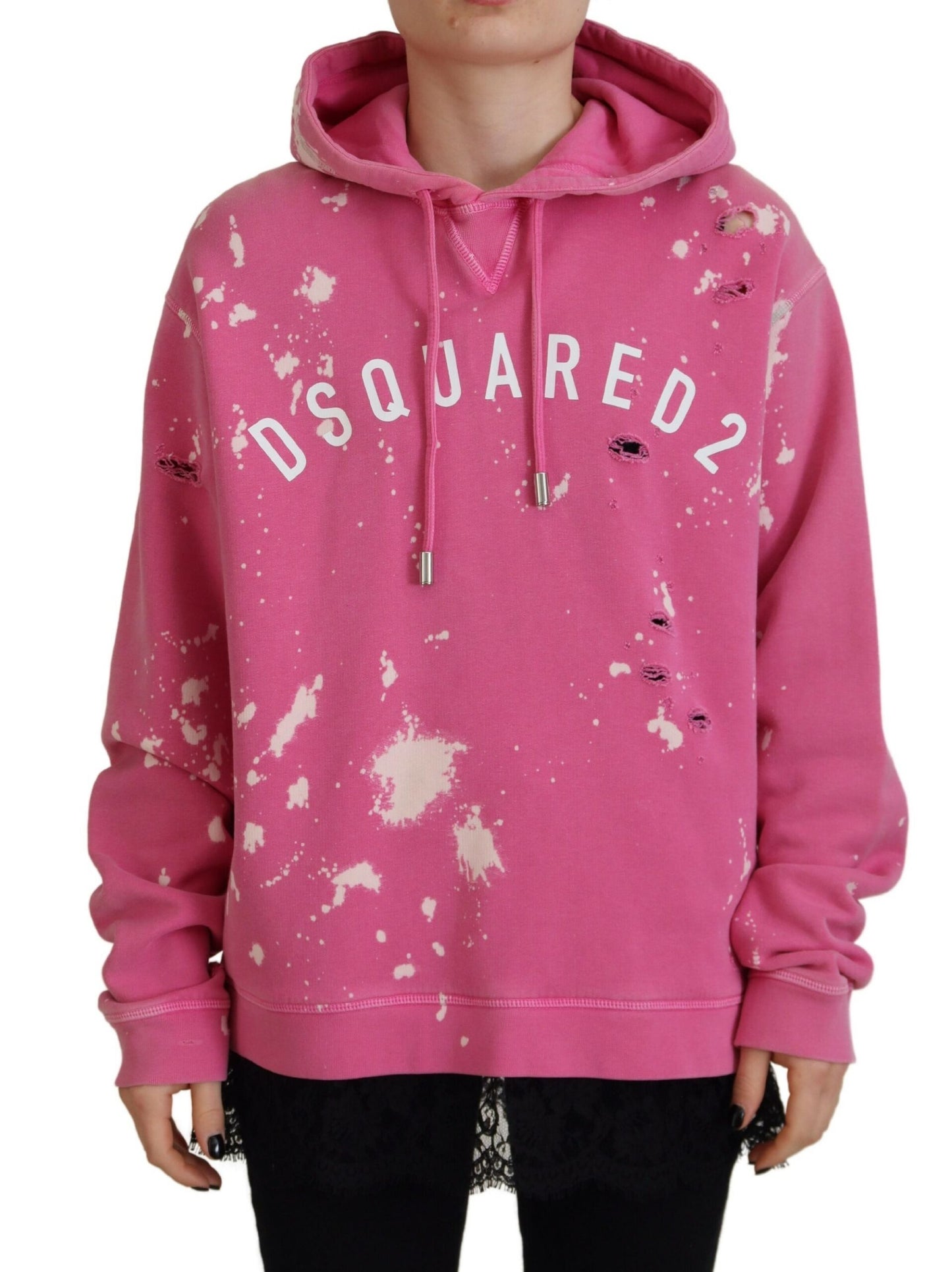 Dsquared² Pink Logo Print Cotton Hoodie Sweatshirt pusero