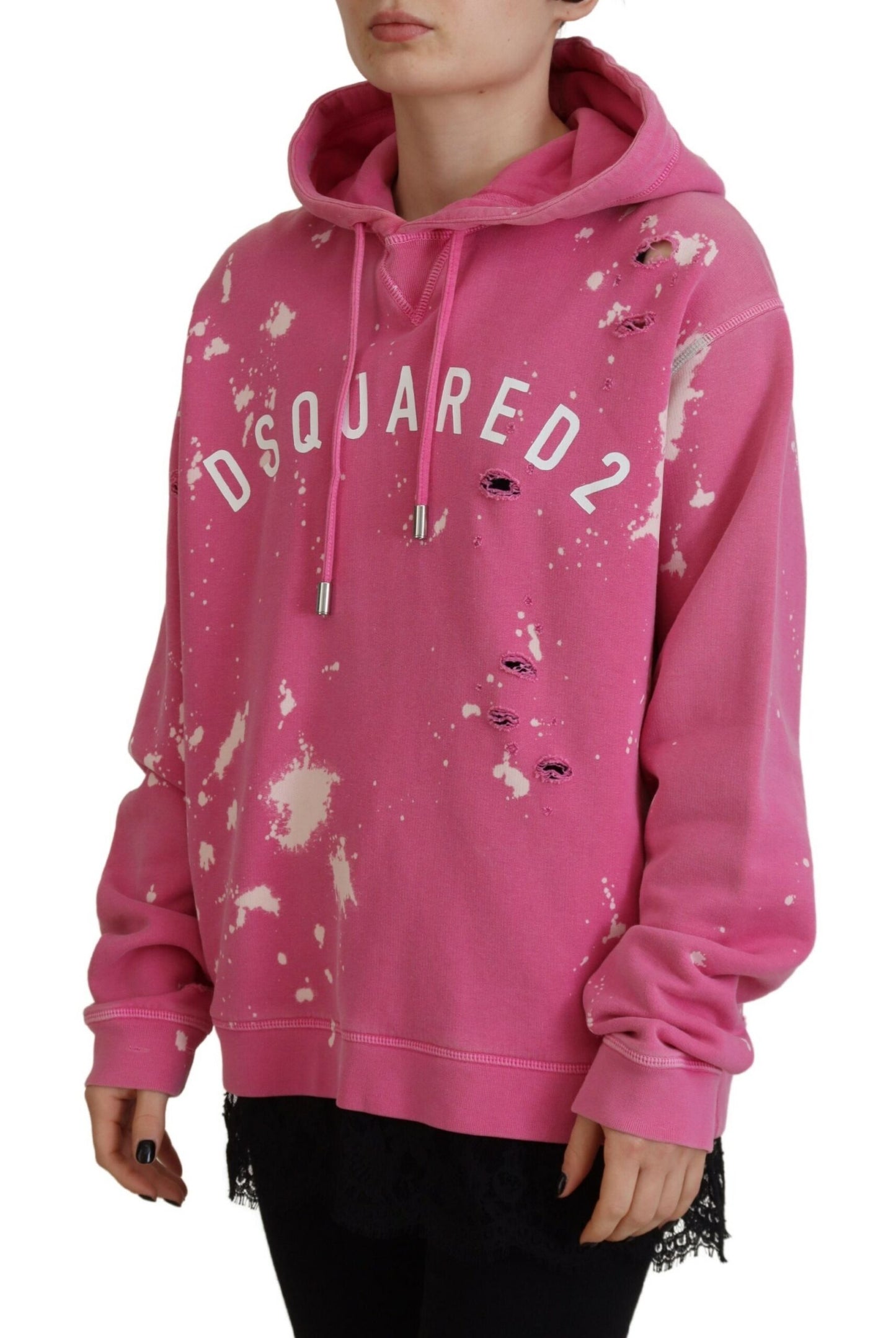 Dsquared² Pink Logo Print Cotton Hoodie Sweatshirt pusero