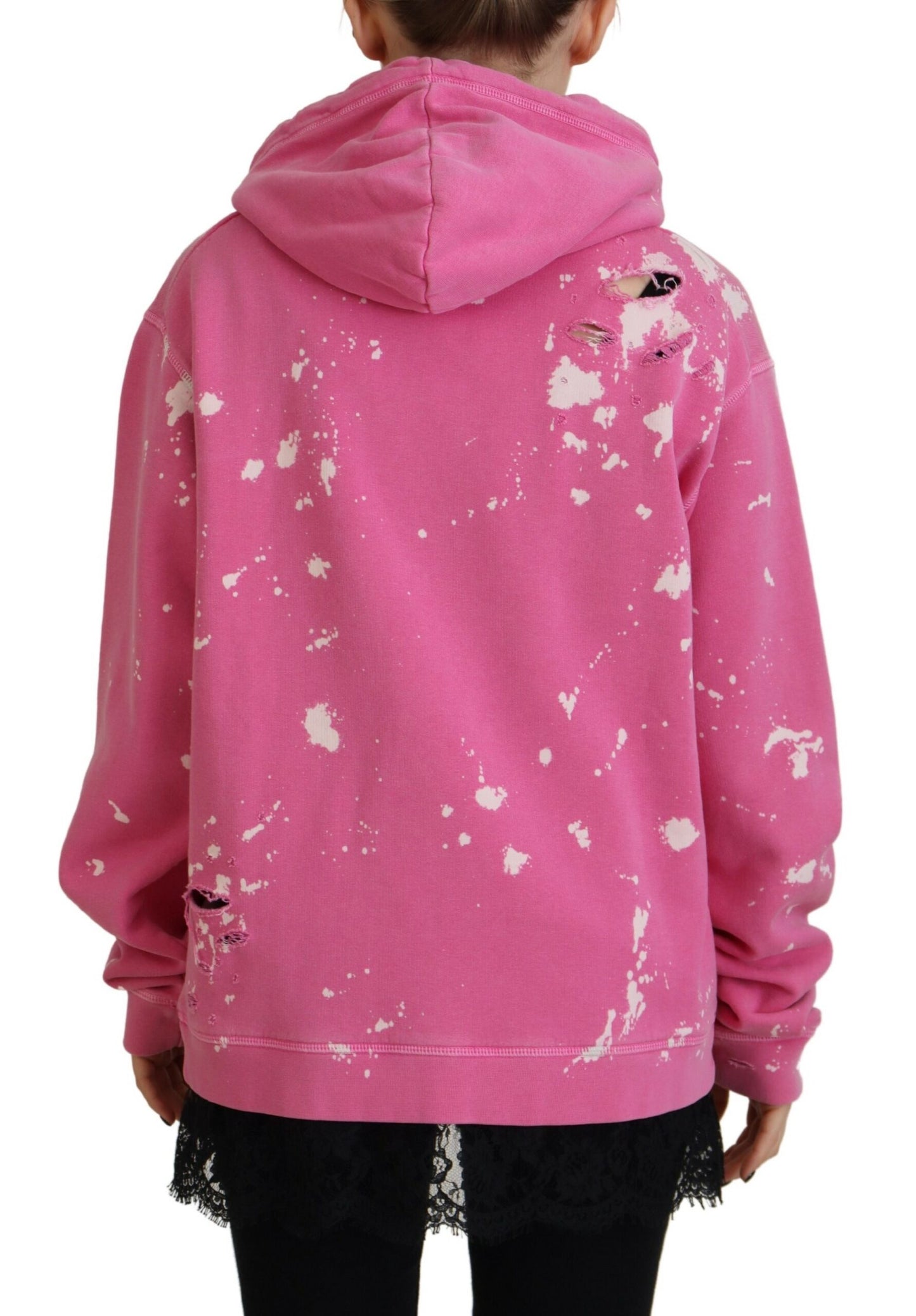 Dsquared² Pink Logo Print Cotton Hoodie Sweatshirt pusero