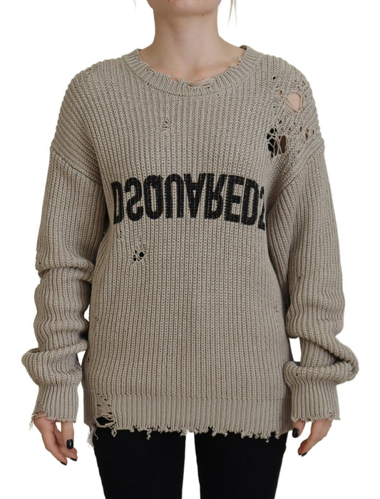 Dsquared² Beigefarbener Pullover aus Baumwolle mit Rundhalsausschnitt