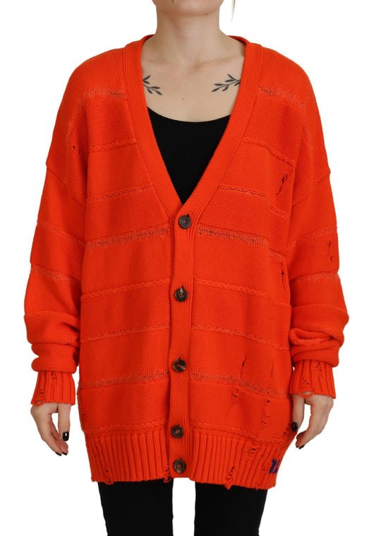 Dsquared² Orangefarbene Strickjacke aus Baumwolle mit Knöpfen