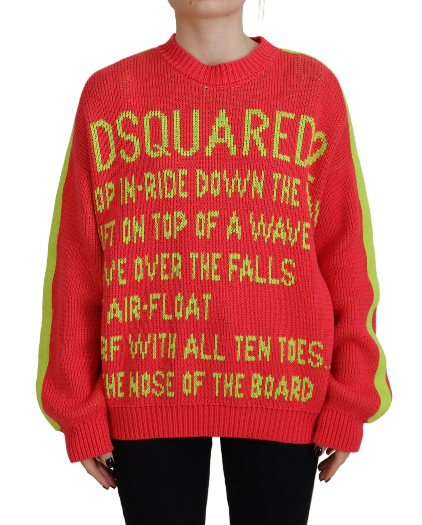 Dsquared² multicolor cotton sweater with round neck and knitted pattern