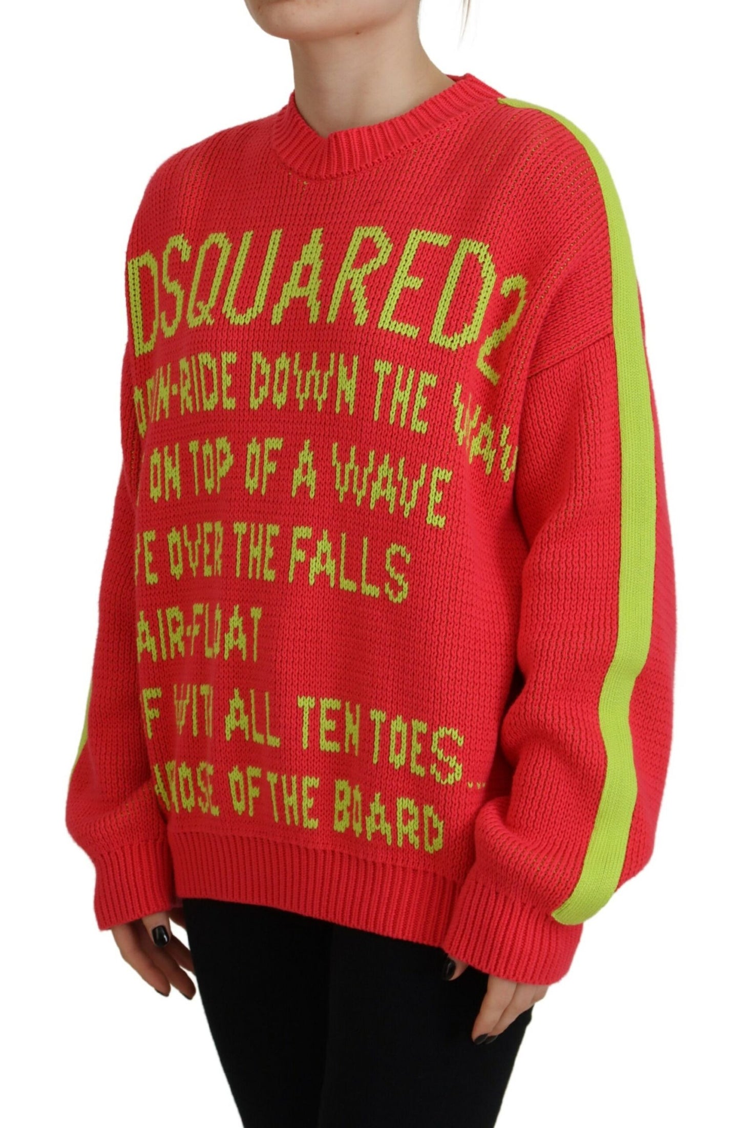 Dsquared² multicolor cotton sweater with round neck and knitted pattern