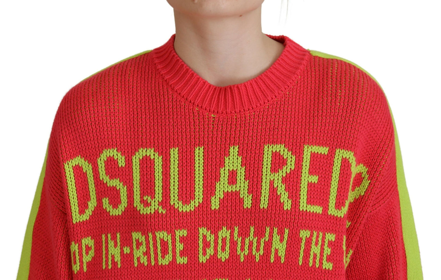 Dsquared² multicolor cotton sweater with round neck and knitted pattern