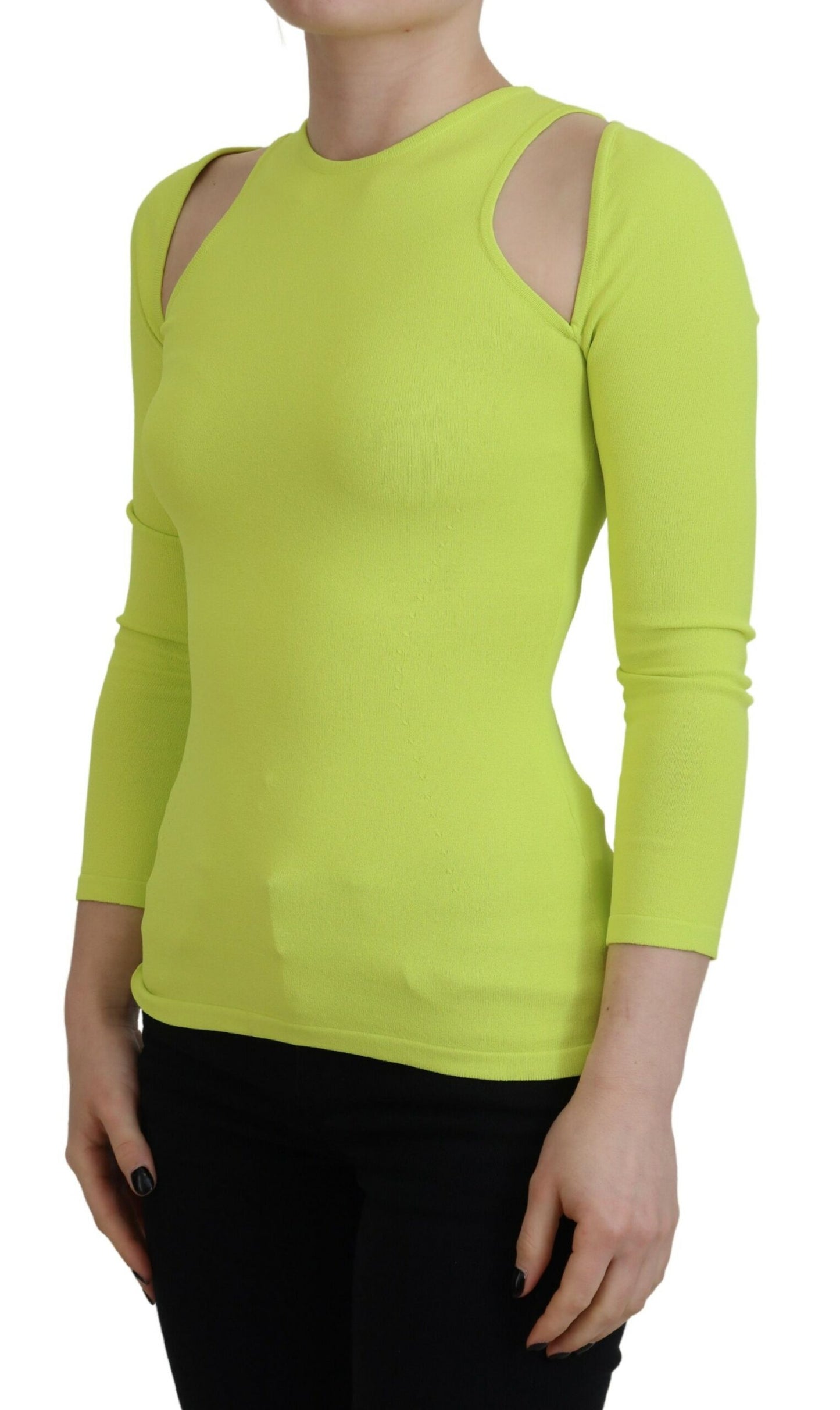 Dsquared² Yellow-green viscose top with open shoulders and long sleeves