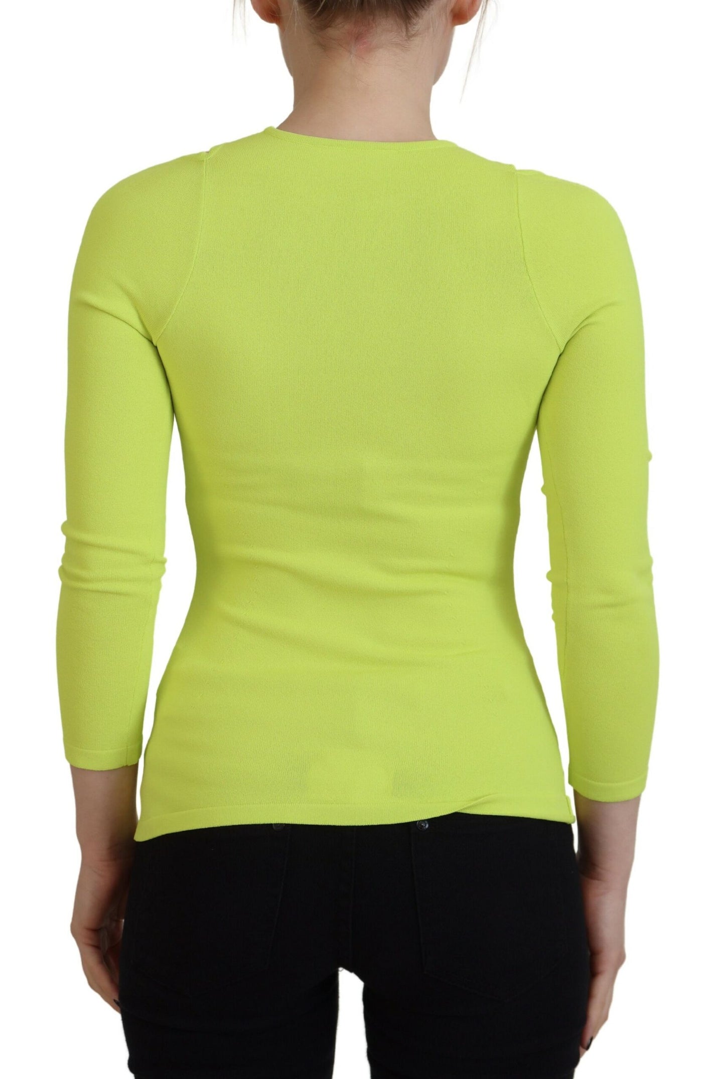 Dsquared² Yellow-green viscose top with open shoulders and long sleeves