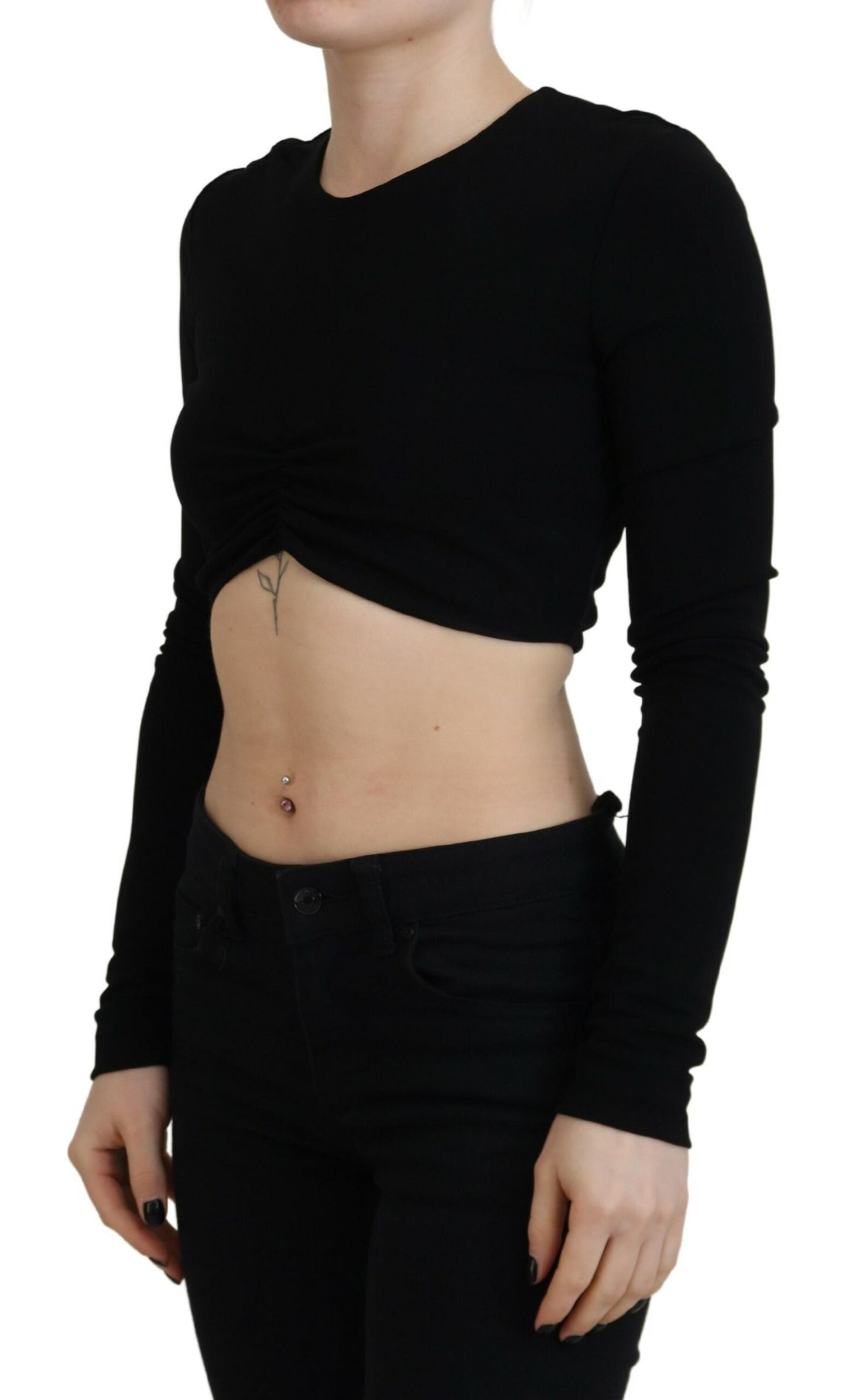 Dsquared² Black viscose top with round neck and long sleeves