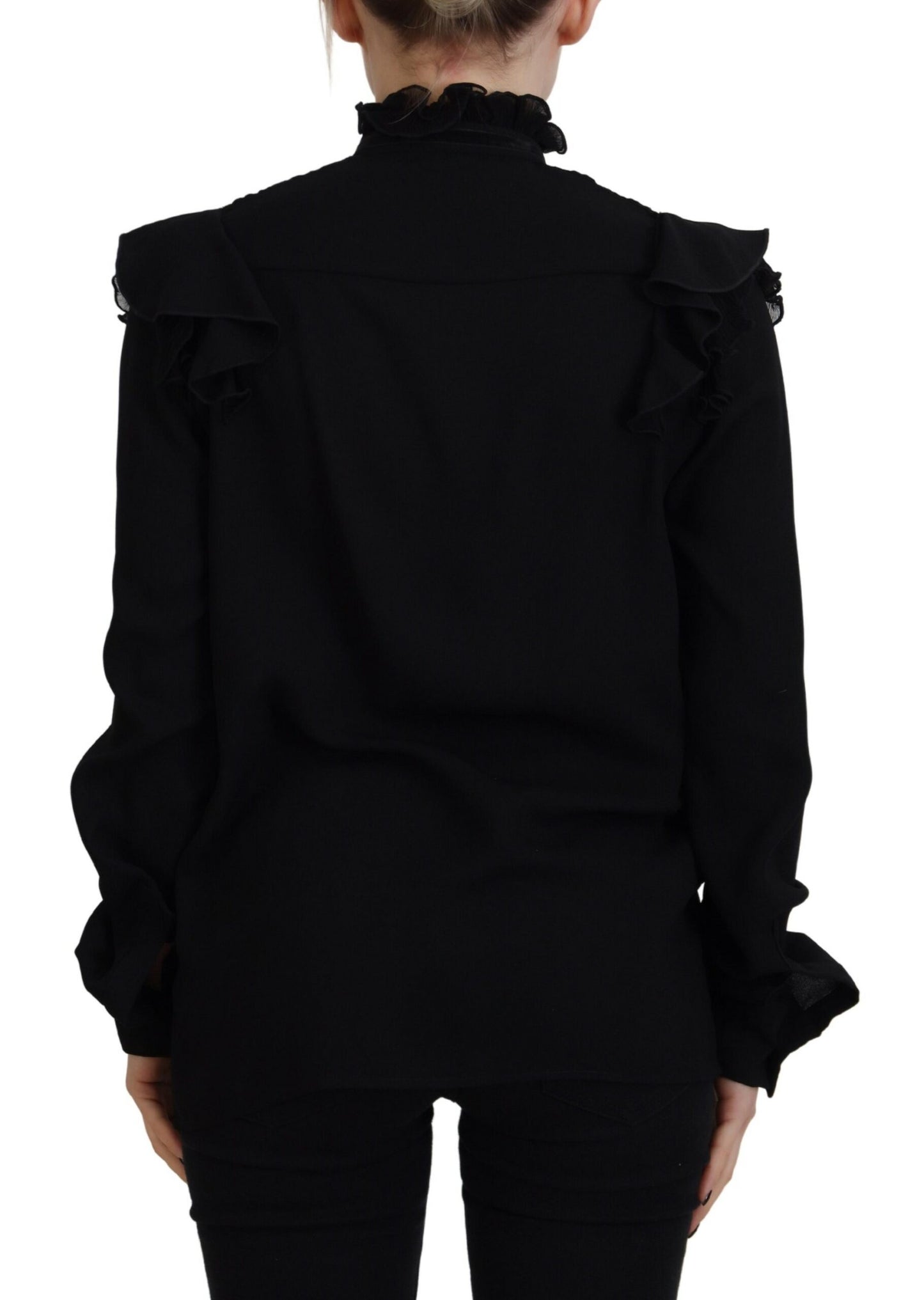 Dsquared² Black turtleneck top with lace trim and long sleeves