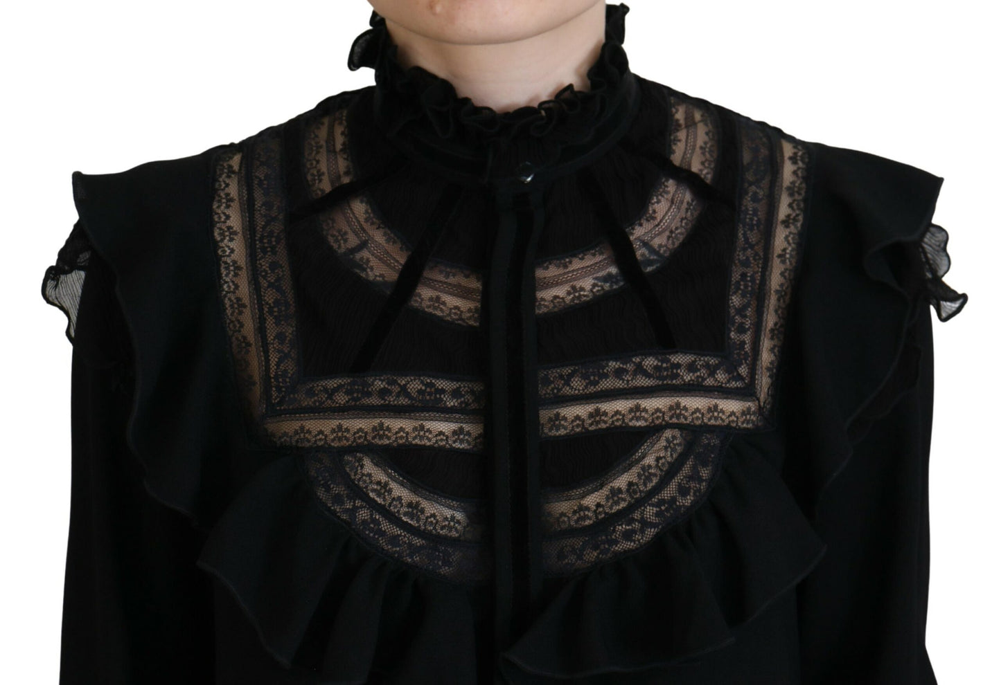 Dsquared² Black turtleneck top with lace trim and long sleeves