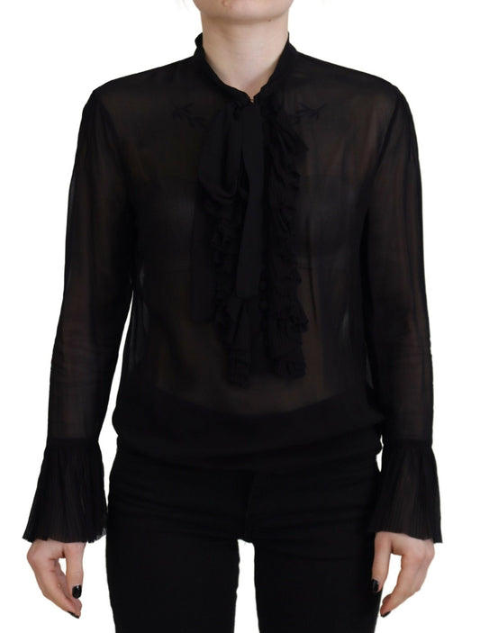 Dsquared² Schwarzes Viskose Long Sleeves See Through Bluse Top