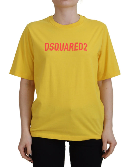 Dsquared² Yellow Logo Print Cotton Crew Neck Easy Tee T-paita