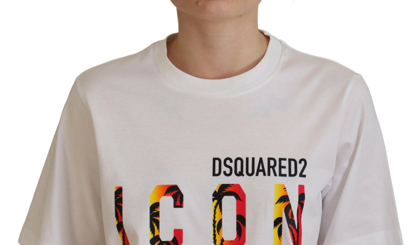 Dsquared² Weißes Baumwolle Shiny Icon East Tee T-Shirt mit Rundhalsausschnitt