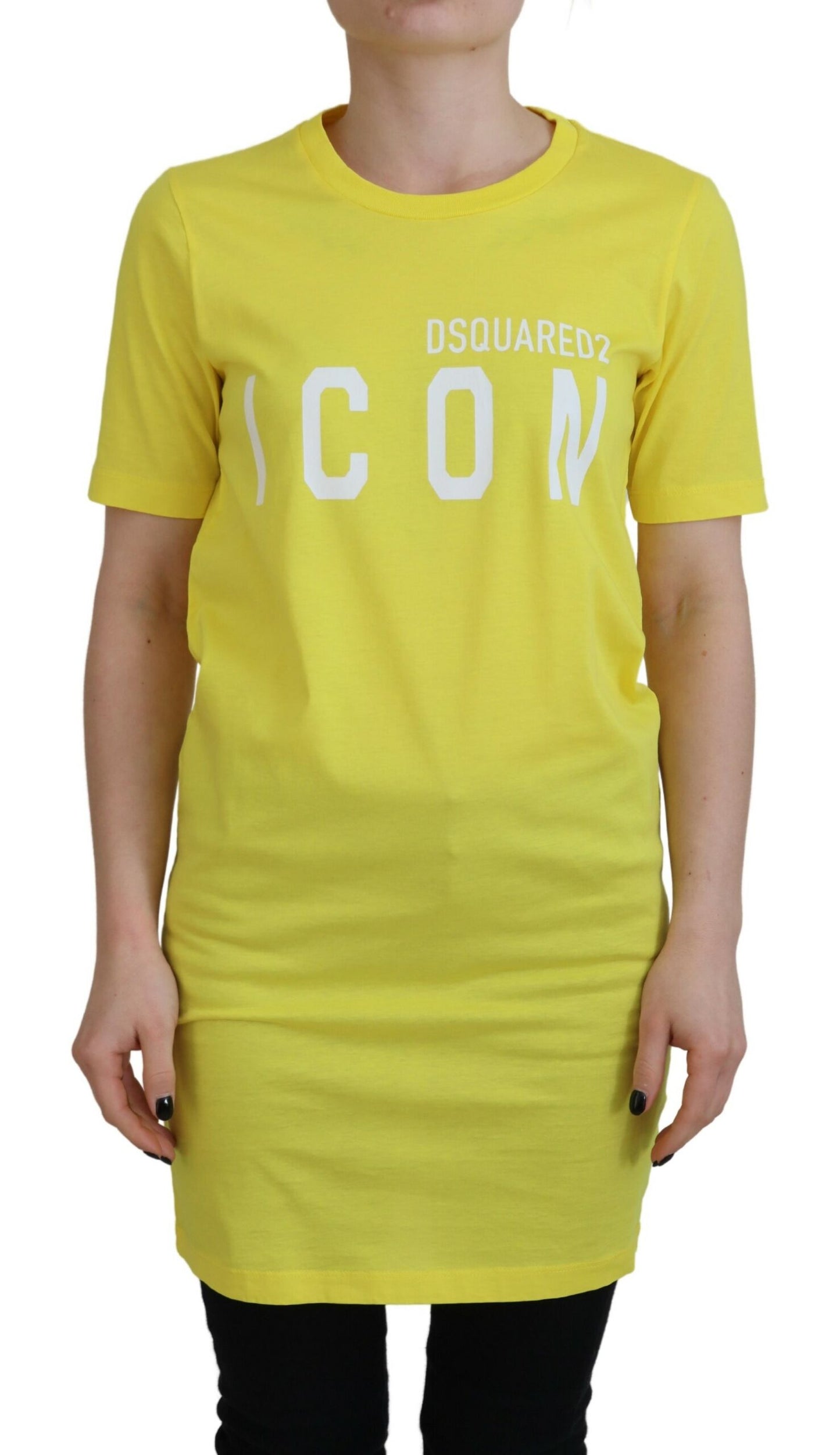 Dsquared² Gelbes BaumwollShiny Icon Renny Kleid T-Shirt mit Rundhalsausschnitt